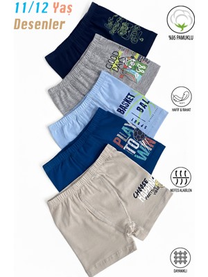 Özkan Underwear Özkan 31802 5'li Paket Erkek Çocuk Pamuklu Karışık Renkli Desenli Yumuşak Rahat Şort Boxer