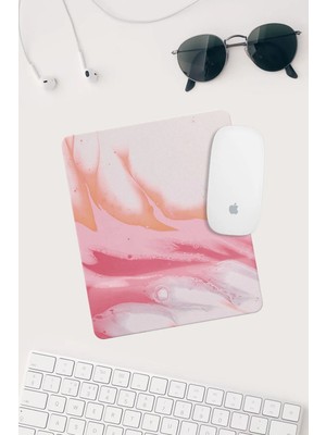 Pembe Turuncu Desenli Bilek Destekli Dikdörtgen Mouse Pad Mouse Altlığı.