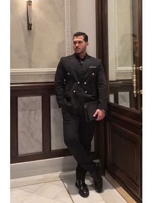 Sabri Zengin Erkek Kruvaze Slim Fit Takım Elbise