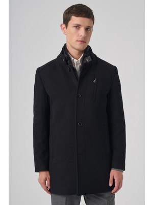 Morven  Erkek Siyah Yünlü Dynamic Fit Kambet Çıkma Mostra Kaban