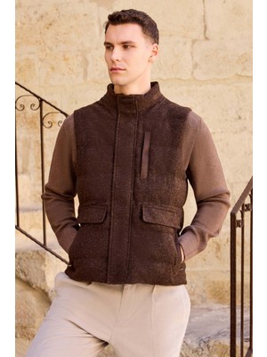 Morven  Erkek Kahve Trend Yünlü Dinamik Fit Şişme Yelek
