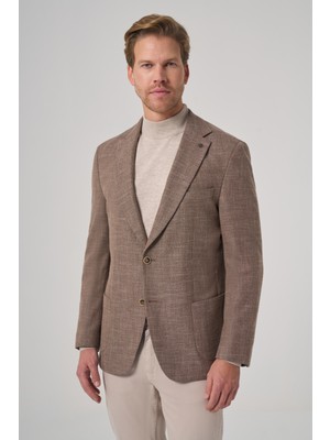 Morven  Erkek Kahve Poliviskon Trend Desenli Dynamic Fit Mono Yaka Ceket