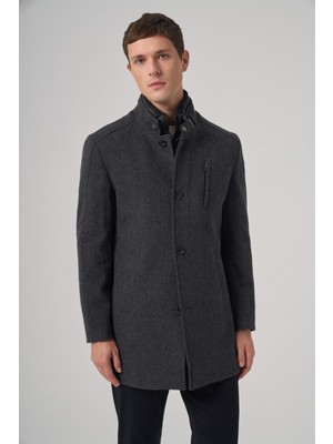 Morven  Erkek Antrasit Yünlü Dynamic Fit Kambet Çıkma Mostra Kaban