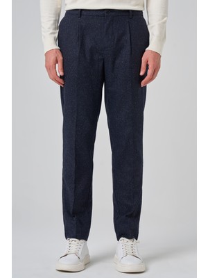 Morven  Erkek Lacivert Yünlü Trend Desenli Slim Fit Pantolon