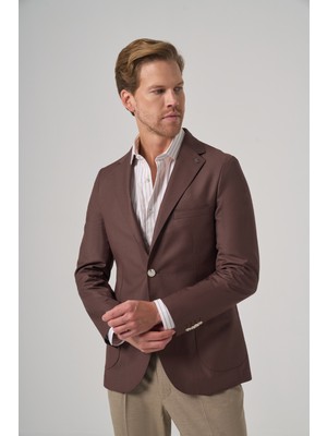 Morven  Erkek Kahve Slim Fit Mono Yaka Ceket