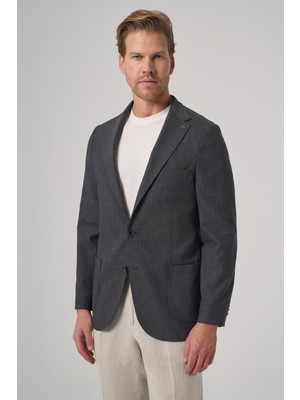 Morven  Erkek Antrasit Yünlü Slim Fit Mono Yaka Ceket