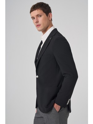 Morven  Erkek Siyah Trend Slim Fit Mono Yaka Ceket
