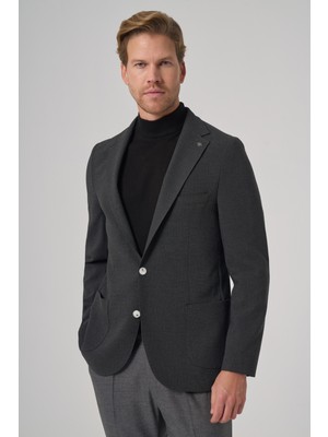 Morven  Erkek Antrasit Trend Slim Fit Mono Yaka Ceket