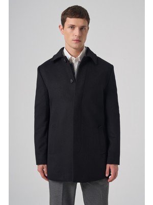 Morven  Erkek Siyah Düğmeli Berberi Yaka Dynamic Fit Kaban
