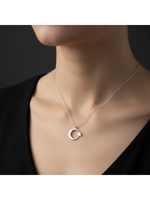 Modahilye - 925 Ayar Gümüş Ay Yıldız Mini Tasarım Kolye