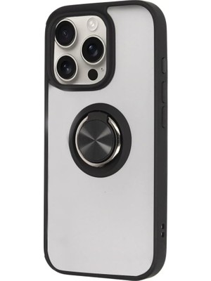 Storemax Ggm Aksesuar 16 Pro ile Uyumlu Arka Kısmı Mat Şeffaf Yapıya Sahip Manyetik Yüzük Stantlı Kenarları Silikon Tpu Malzemeden Üretilmiş Renkli Tuşlara Sahip Kamera Korumalı Transparan Kılıf (Siyah)