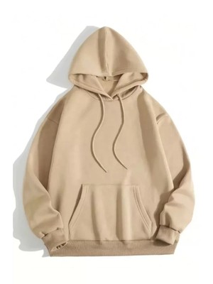 Buğrahayalin 3 Iplik Pamuklu Unisex Kapşonlu Sweetshirt - Bej