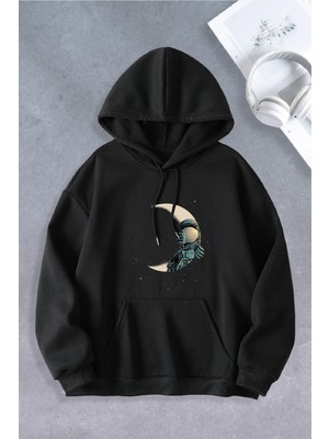 Ciel Lune Nevermind Unisex Kadın Erkek Ay Astronot Modeli Oversize Sweatshirt Siyah