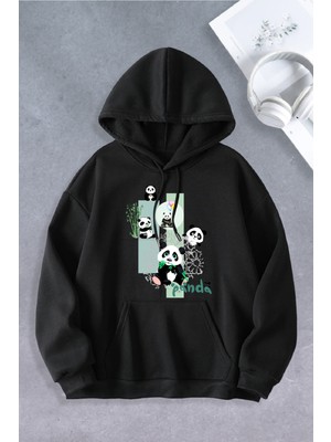 NEVERMIND Unisex Kadın Erkek Panda Baskılı Oversize Sweatshirt