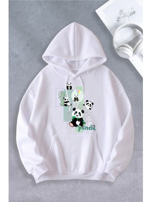 Nevermind Unisex Kadın Erkek Panda Baskılı Oversize Sweatshirt 2 Iplik