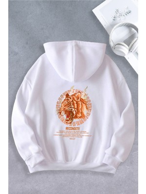 Nevermind Tiger Baskılı Oversize Unisex Kapüşonlu Sweatshirt