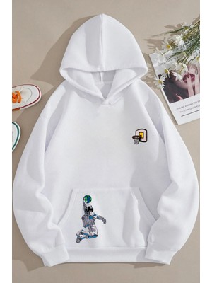 Nevermind Nevermind Unisex Astronot Basketbolcu Baskılı İpli Kapüşonlu