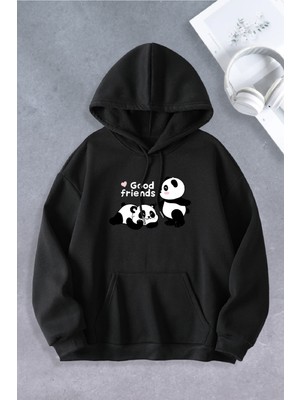 Ciel Lune NEVERMIND Unisex Kadın Erkek Panda Good Friends Baskılı Oversize Sweatshirt 2 İPLİK