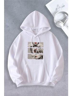 Nevermind Sigara Dudak Modeli Oversize Unisex Kapüşonlu Sweatshirt