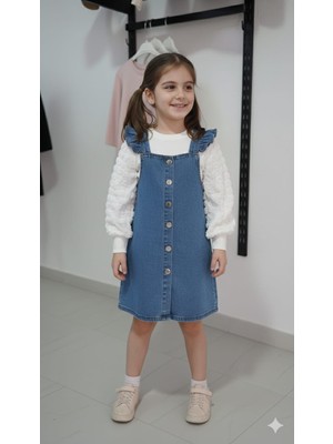 İncilay Incilay Kız Çocuk Kot Jile Elbise Beyaz Body Takım