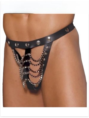 Moda Şahsenem Fantezi Deri Zincirli Erkek Tanga Iç Çamaşırı