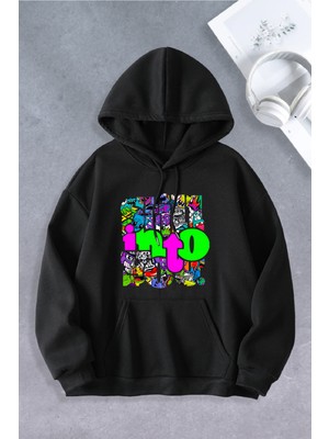 Nevermind Still Desenli Baskılı 2 Iplik Oversize Unisex Kapüşonlu Sweatshirt