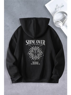 Nevermind Skymoon Baskılı Oversize Unisex Kapüşonlu Sweatshirt