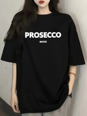 Buğrahayalin Baskılı Oversize Bisiklet Yaka T-Shirt - Siyah