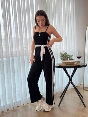 Eccey Butik Kadın Ip Askılı Straplez Belden Kuşaklı Viskon Iki Iplik Tulum