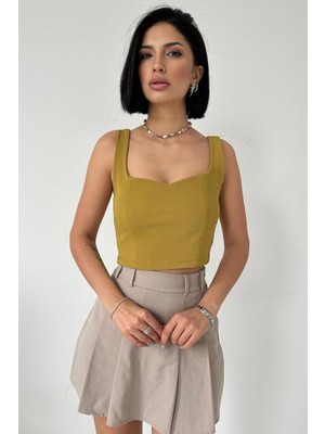 Eccey Butik Yağ Yeşili Askılı Bluz