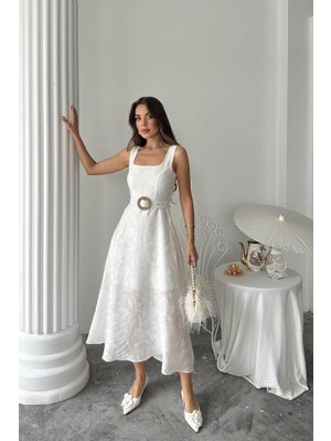 Eccey Butik Ekru Kuplu Uzun Elbise