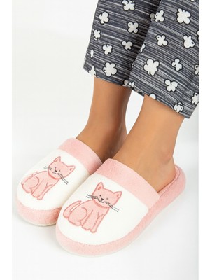 Sunstep Kadın Peluş Kedi Desenli Yumuşak Tabanlı Kaymaz Sıcak Tutan Terlik