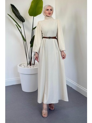 Merven Akyüz Blake Fitilli Kemerli Elbise Ekru