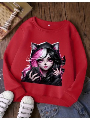 Punix Kids Punıx Kıds Özel Seri Yuvarlak Yaka Party Kızı Baskılı %100 Pamuk Trend Kız Çocuk Sweatshırt