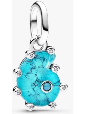 Lines Bijuteri S925 Ayar Mavi Murano Camı Deniz Salyangozu Sallantılı Charm