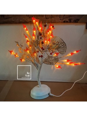 İki Yedi Konsept Aldous 77-2 Kırmızı LED Masa Lambası, 45 cm Yapraklı Çiçek Tasarım, Gece Lambası Dekoratif