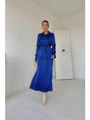 Eccey Butik Saks Biyeli Gömlek ve Etek Takım