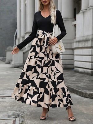 Buğrahayalin Kadın Uzun Kollu Bisiklet Yaka Uzun Elbise