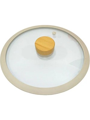 Casa Milano 28 cm Bej Silikon Cam Kapak ve Ahşap Kulp