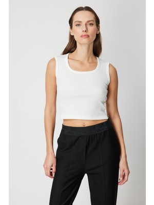 On Triko Fitilli Kolsuz Crop Bluz 61396