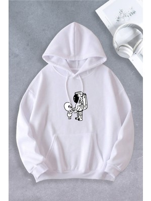 Nevermind Unisex Kadın Erkek Uzaylı Astronot Baskılı Oversize Sweatshirt 2 Iplik