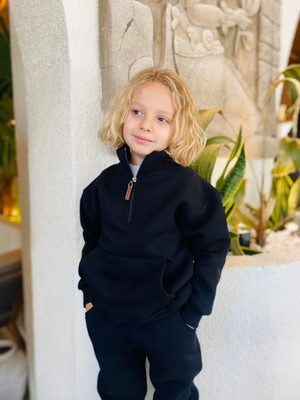 Seftex Erkek / Kız Çocuk Dik Yaka Sweatshirt Kangru Cepli 3 Iplik Şardonlu