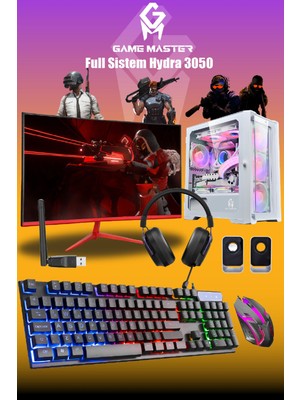 GM Game Master Full Sistem Set Hydra 3050 Intel I3-12100F Cpu 16GB Ddr4 Ram 512GB M.2 SSD RTX3050 27" 165hz Monitör Beyaz Gaming Pc
