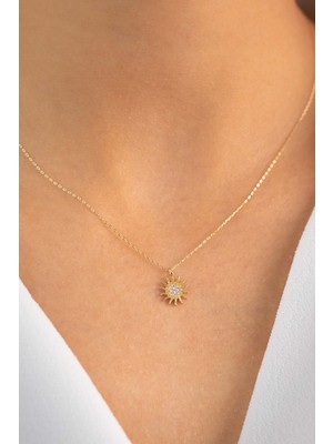 Yavuz Kuyumculuk Altın Güneş Kolye 14 Ayar Gerçek Altın Madenli Şık Tasarım 45 cm Uzunluk