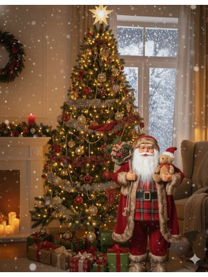 Dodomar 120 cm Kırmızı Kostümlü Ayıcıklı Noel Baba – Özel Tasarım Ayakta Duran Lüks Yılbaşı Dekor Figürü