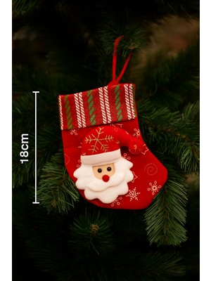 Dodomar  18 cm Kadife Yeşil Çizgili Noel Baba Desenli Yılbaşı Çorabı – Mini Ağaç ve Ev Dekor Süsü