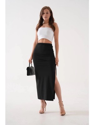 Zengezur Mall Nrzsnt Uzun Yırtmaçlı Ince Kumaş Etek Siyah (Beden: M)