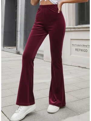 Kadın Yüksek Bel Paçaya Doğru Genişleyen Kadife Pantolon