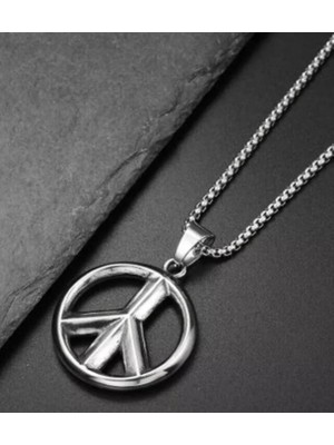 Peace Sign Retro Hippie 316L Çelik Büyük Barış Sembolü Peace Kolye