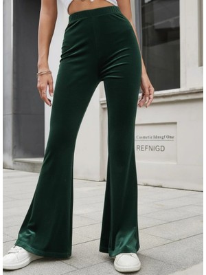 Kadın Yüksek Bel Paçaya Doğru Genişleyen Kadife Pantolon